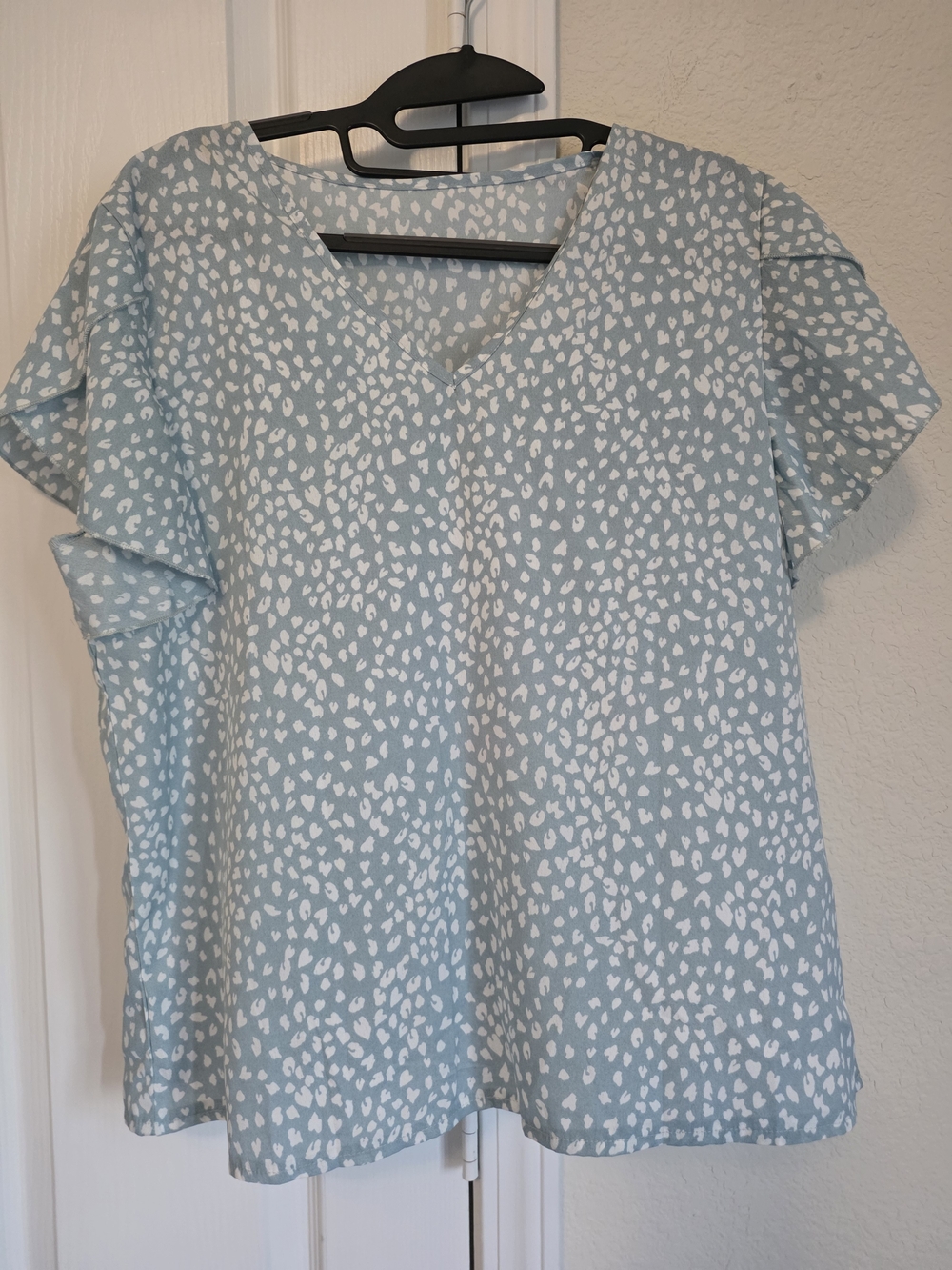 Light Blue Printed V-Neck Women's Top